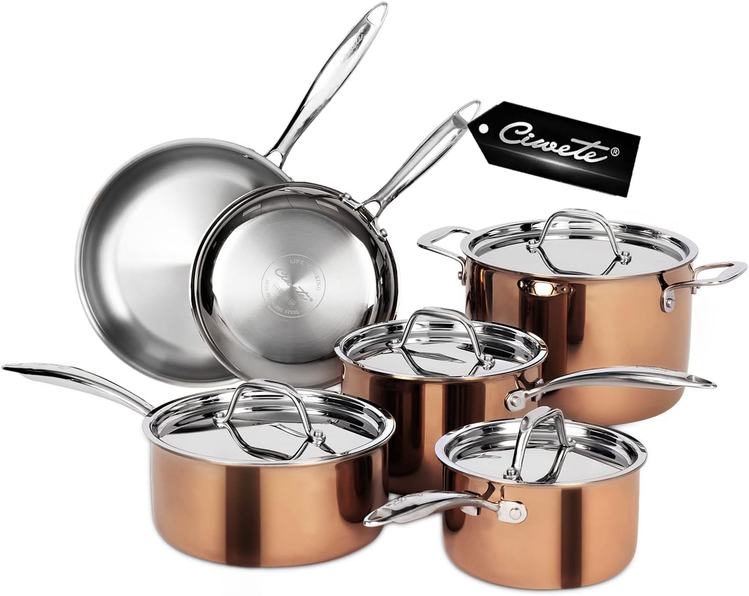 Ciwete 11-Piece Tri-Ply Stainless Steel Set