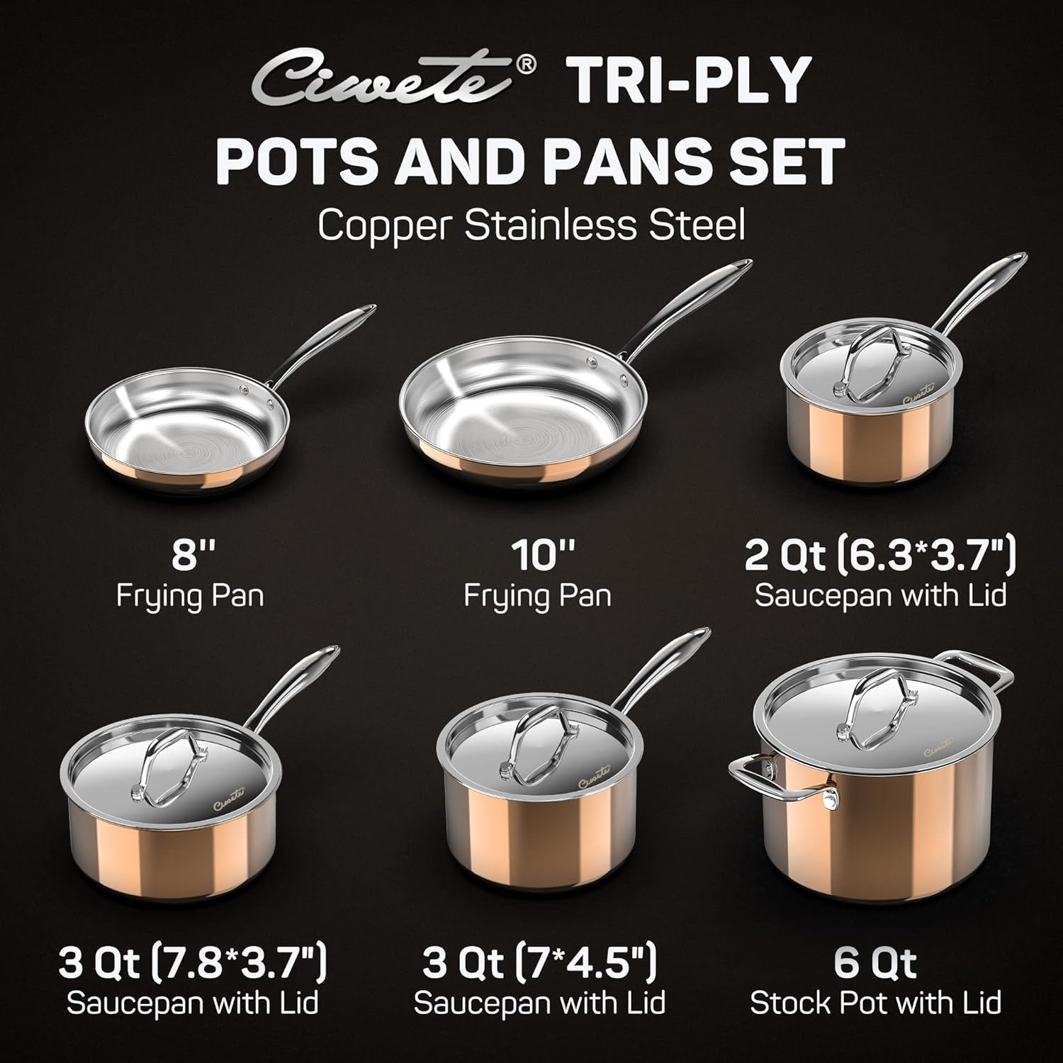 Ciwete 11-Piece Tri-Ply Stainless Steel Set